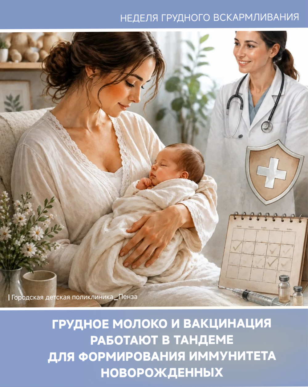 Работают в тандеме: грудное вскармливание и вакцинация /Врач-педиатр Д.Долотина/